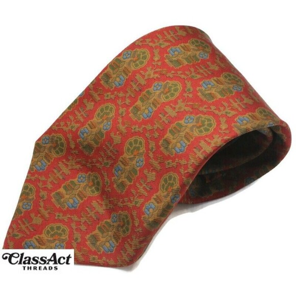 COACH Men’s Neck Tie 100% Silk Red Geometric 4" Wide - Picture 1 of 4